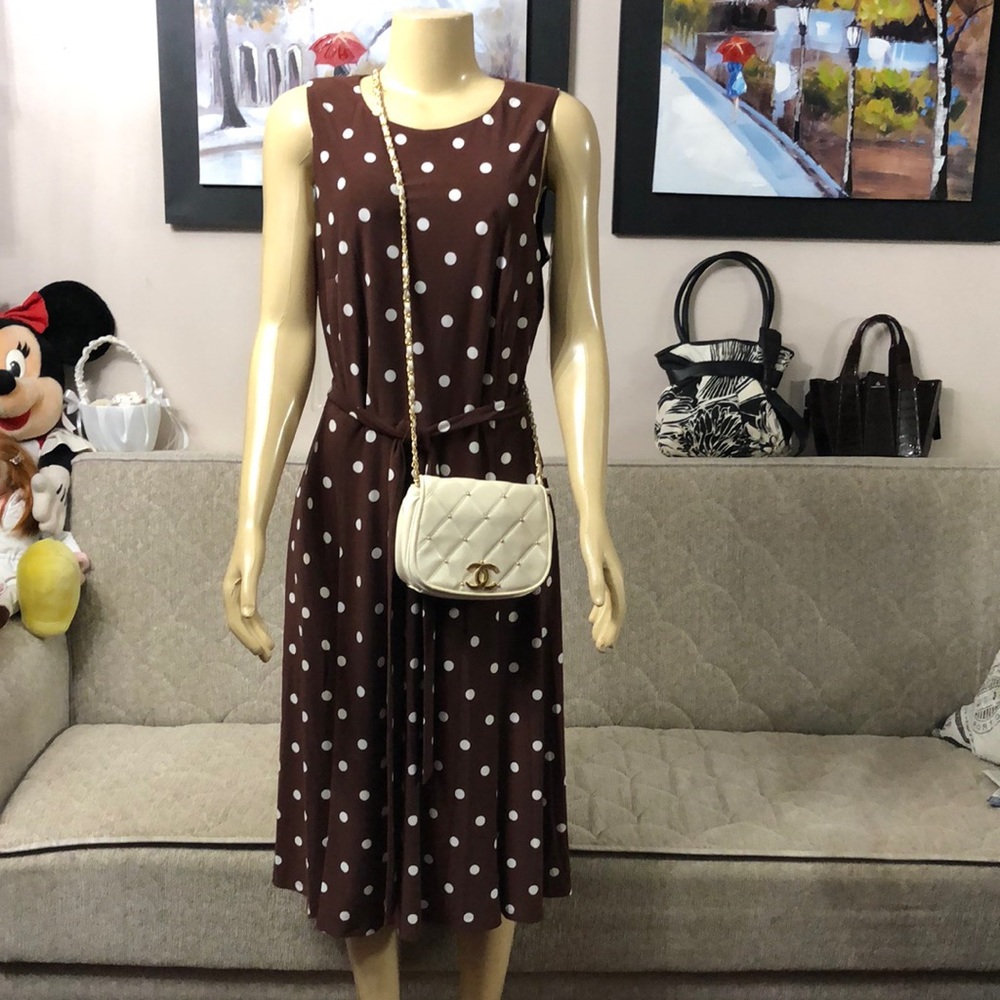 🌺NWT ANNE KLEIN COCOA/WHITE DRESS SIZE 14